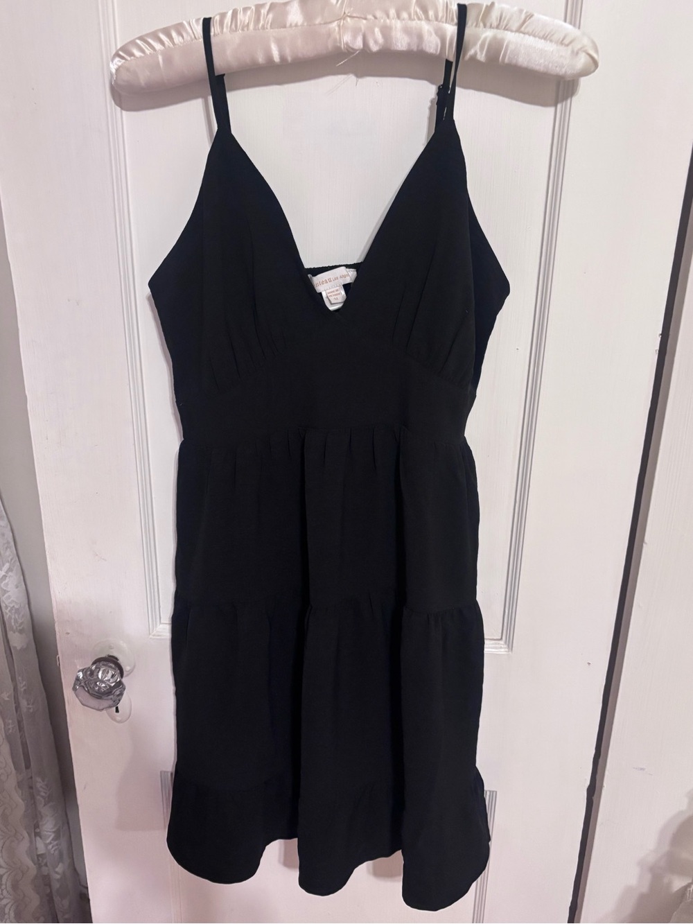 Black Spaghetti-Strap Mini Dress with Tiered Skirt